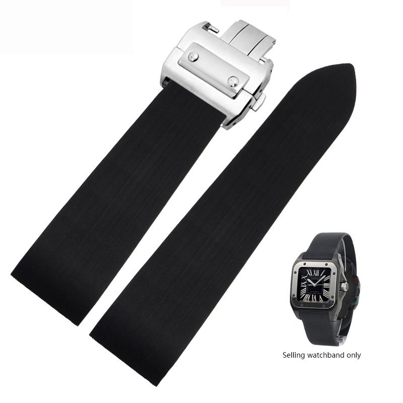 Watch Strap for Cartier Sandoz Santos 100 W20073X8 W20106X8 W2020008 Silicone Rubber Bracelet Men Women Black Belt 20 23 25mm