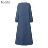 ZANZEA Damen Freizeit Rundhals Langarm Locker Muslimisches Kleid