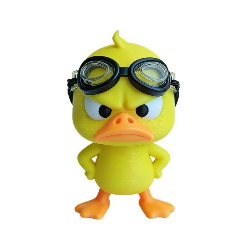 3D-Printed Angry Duck Decors, 2 Plastic Goggles-Wearing Figurines with Frowning Expression for Home or Office Desks, Shelves, and Display Cabinets