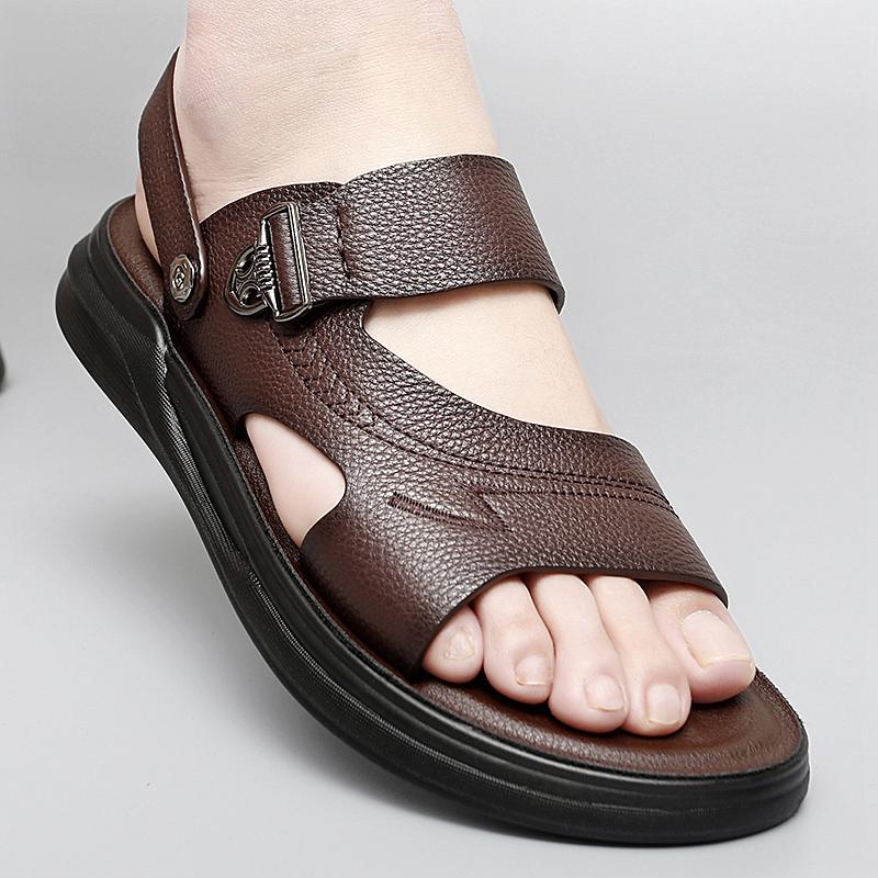 Fashion Summer Men's Cowhide Business Casual Beach Shoes Sandals New Luxury Outdoor Comfortable Breathable Non-Slip Beach Slippers Shoes