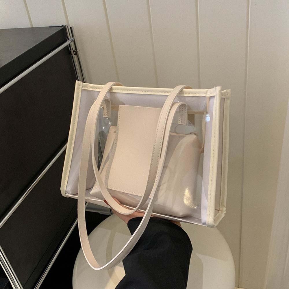 2pcs/set Elegant Transparent Jelly Bag PU Leather Handbag Clutch Bag Clear PVC Shoulder Bag Travel