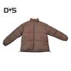 Women Men Cotton Coat Stand Collar Long Sleeve Drawstring Hem Puffer Jacket with Pockets Loose Fit Warm Winter Outerwear