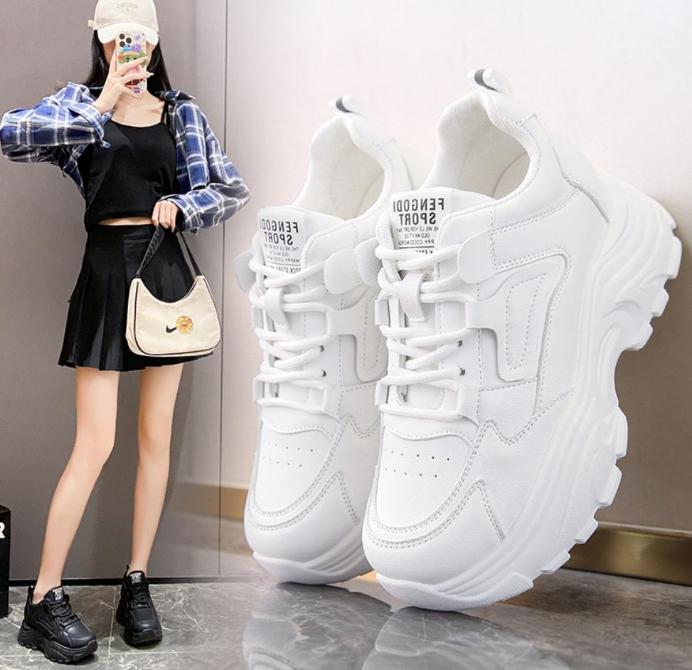 White Platform Women's Sneakers  Spring Lace-Up Thick Bottom Vulcanize Shoes Woman Pu Leather Breathable Sports Shoes Ladies