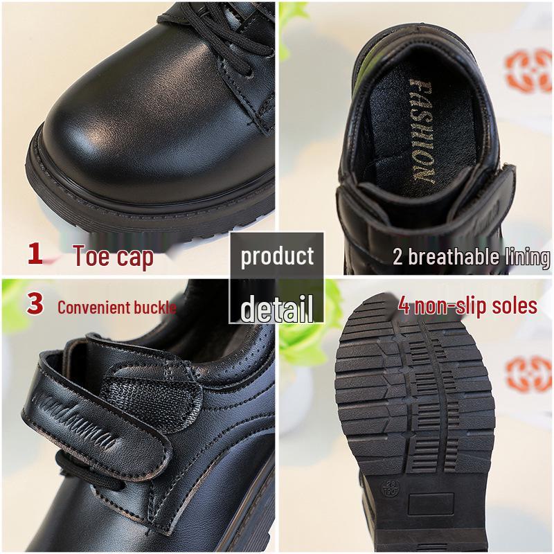 Chaussures de Performance en Cuir Mat Noir pour Garçons - Semelle Souple, Parfaites pour le Printemps et l'Automne, Idéales pour les Élèves du Primaire