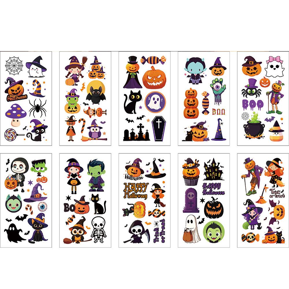 

10sheets Halloween DIY Pumpkin Head Ghost Face Tattoo Stickers for Boys and Girls Halloween Party Waterproof Tattoo Stickers 12x6.8cm