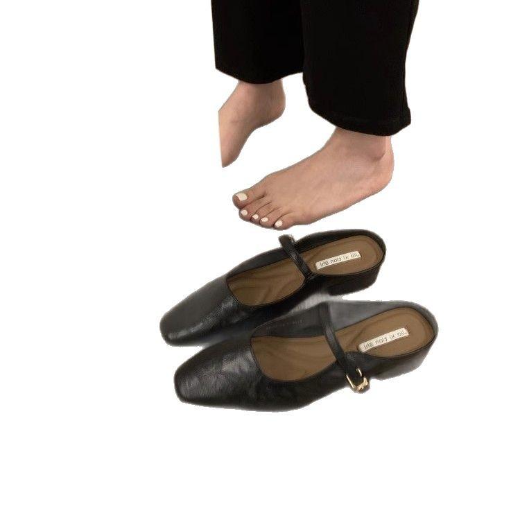 French retro bag head half slippers women's summer wear Korean version of gentle style evening shoes thick heel muller shoes half tray single shoes