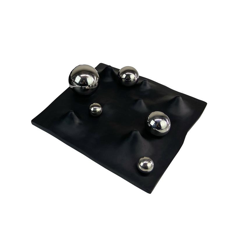 Modern Simple and Light Luxury Black Silver Metal Ball Decorative Tray Model Living Room Geometric Storage Ornaments