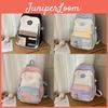 Cute Color Blocked Large Capacity Student Backpack With Pendant For School