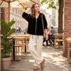 Giacca da donna con cappuccio, zip frontale e tasche, a maniche lunghe, per abbigliamento casual