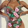 2026 New Printed Conservative One-Piece Halter One-Piece Hard Bag European and American Sexy Swimsuit