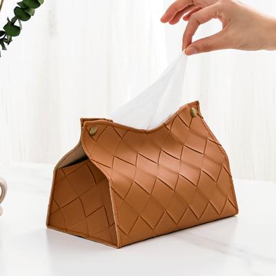 PU Leather Woven Plaid Tissue Box Nordic Modern American Living Room Hotel Table Tissue Box Car Tissue Holder Cheap
