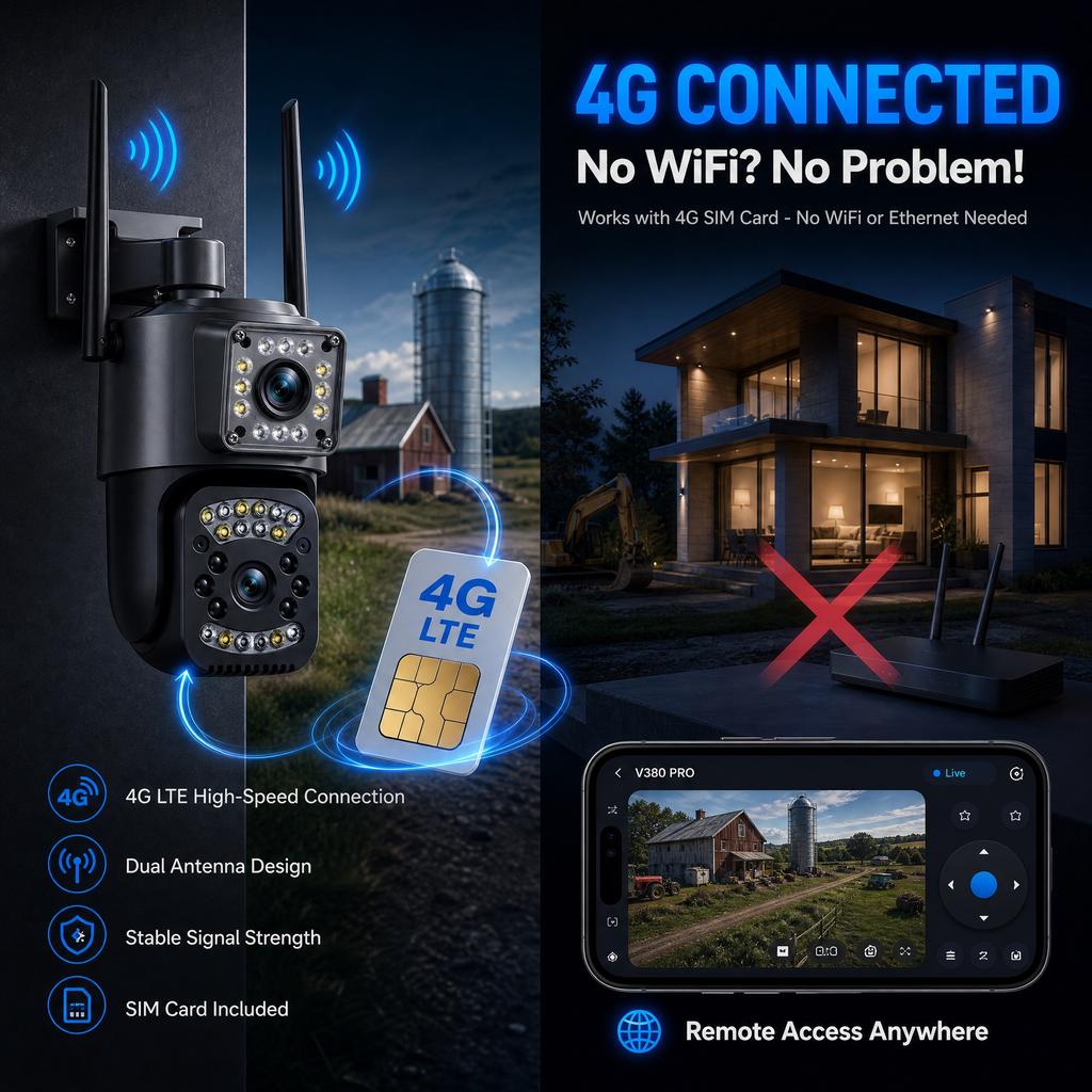 V380 PRO APP Dual-Objektiv 4G Kamera HD 8MP Außenkamera IP66 Wasserdicht Zwei-Wege-Gespräch Farb-Nachtsicht Mobile Überwachung CCTV