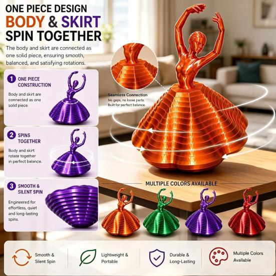 3D Printed Spinning Ballerina Fidget Toy Ballet Spinner Sensory Toy Expanded Whirling Spiral Desk Toy for Adults Teens Stress Relief