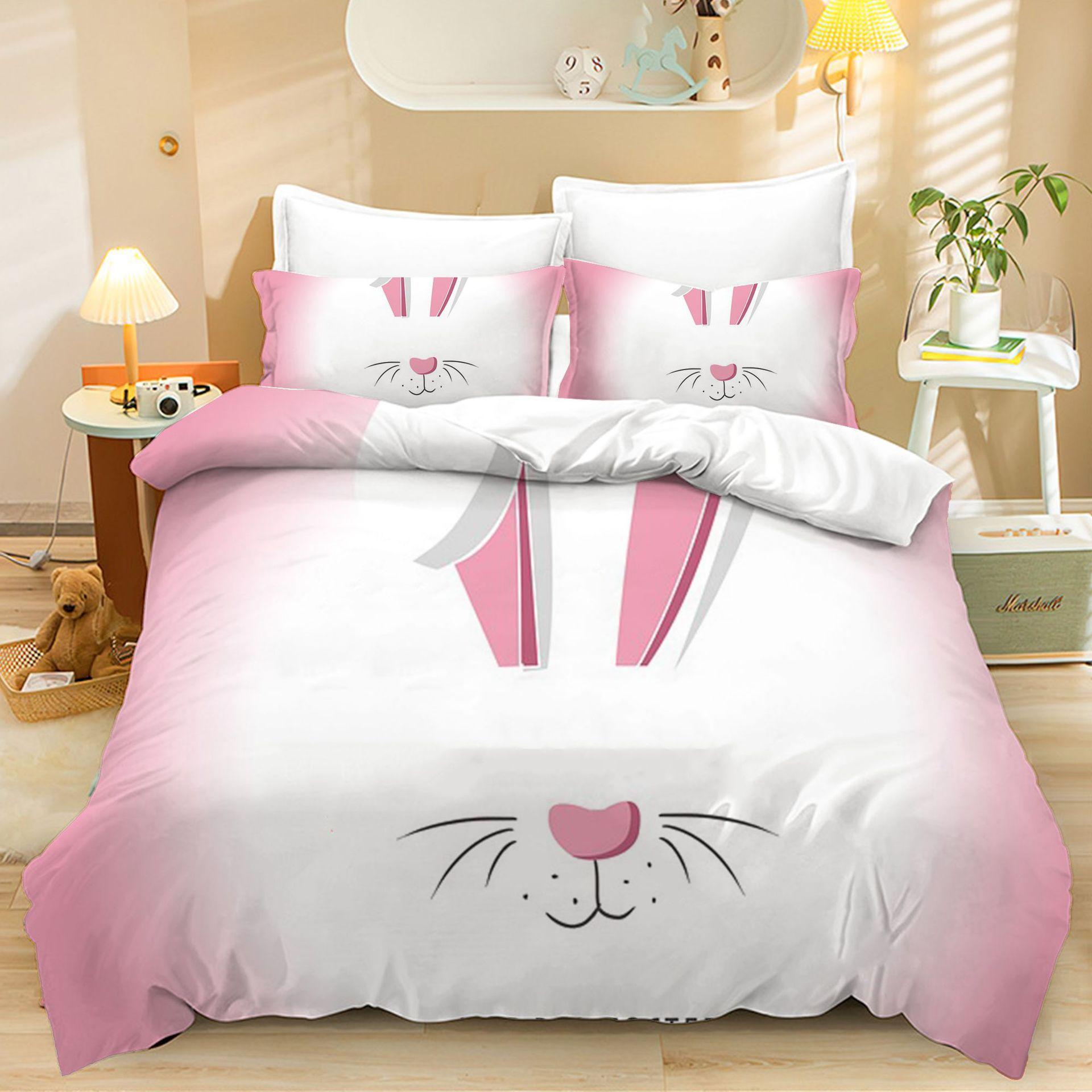 

Home Textiles Three-Piece Easter Pink Cartoon Digital Printing Quilt Pillowcase Bedding 90 * 200 two-piece set