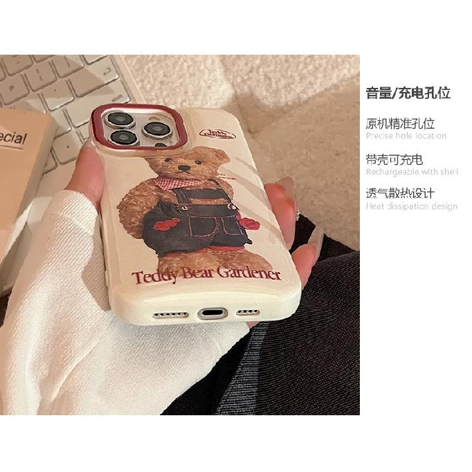 Unique plush denim bear iPhone 13 case, suitable for iPhone 15, silicone for 11, anti-drop for 14 Pro Max, 16