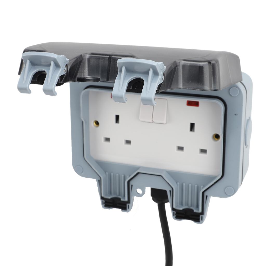 2 Gang Outdoor Electrical Outlet IP66 Water Proof Wall Mounted Power Outlet with Indicator Light