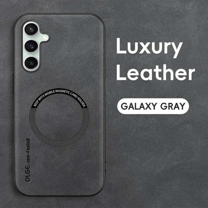 Magnetic Retro Leather Soft Case For Samsung Galaxy S24 FE S24FE 5G Wireless Charging Phone Case Cover