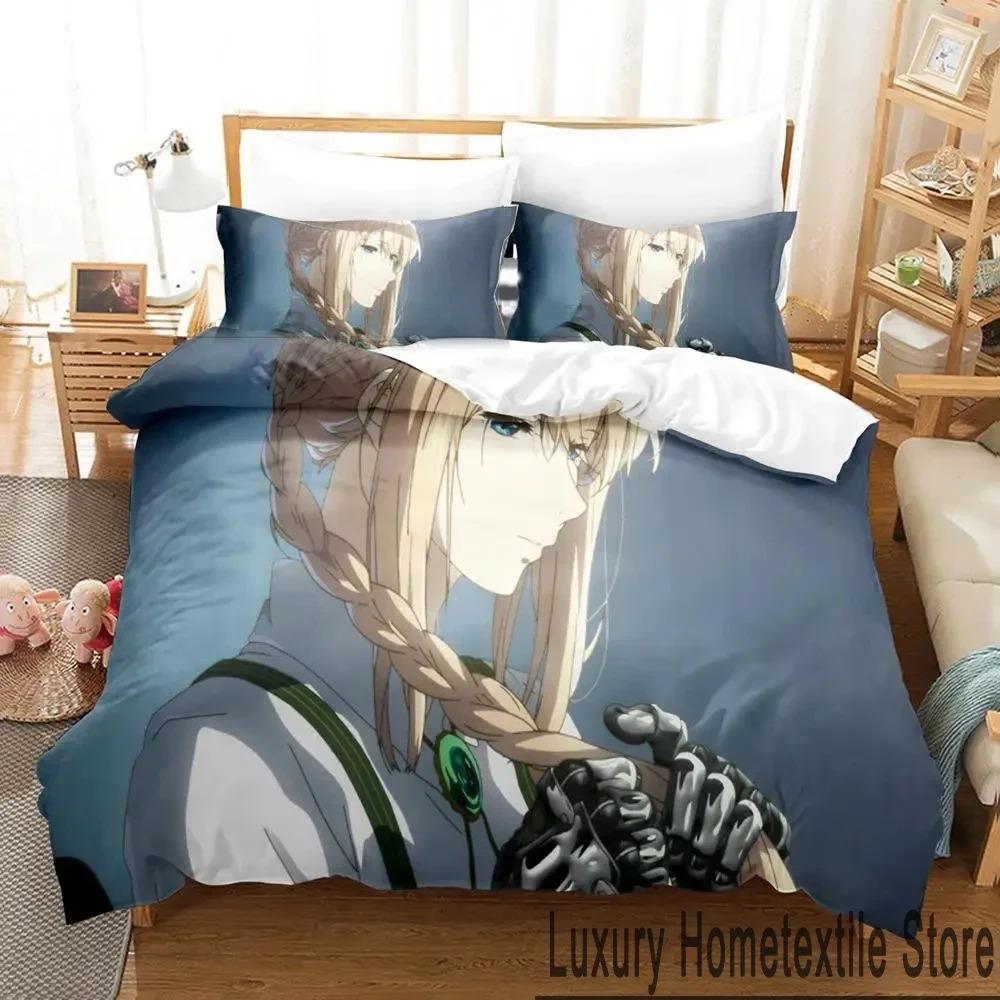 Anime Violet Evergarden Bedding Set Duvet Cover Bed Set Quilt Cover Pillowcase Comforter King Queen Size Boys Adult Bedding Set