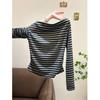 Women's Striped One-Shoulder Long-Sleeve Top - 2025 Spring/Autumn Slim Fit Korean Style