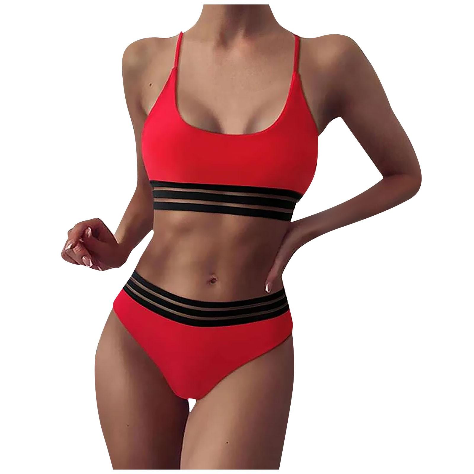 

Женское бикини, однотонный купальник, бюстгальтер из двух частей, купальный костюм, пляжная одежда M красный