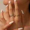 Women Finger Ring V-Shaped Curved Geometric Adjustable Fit Open Ring Stainless Steel Texture Architecture