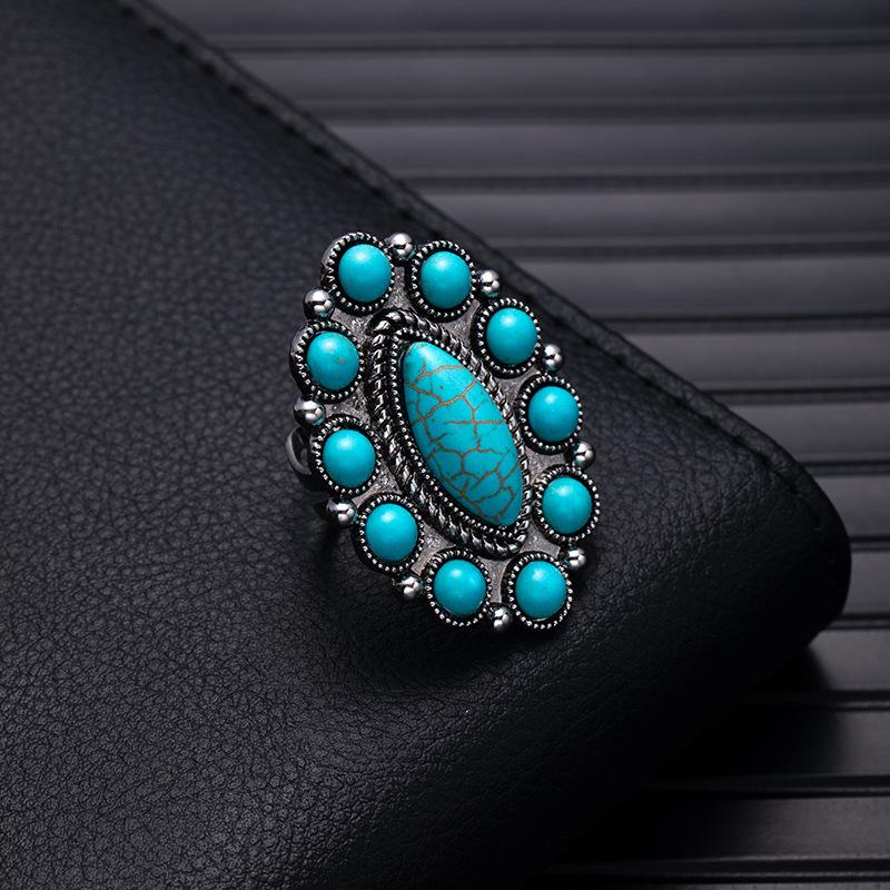 Retro Bohemian Silver Faux Turquoise Ring