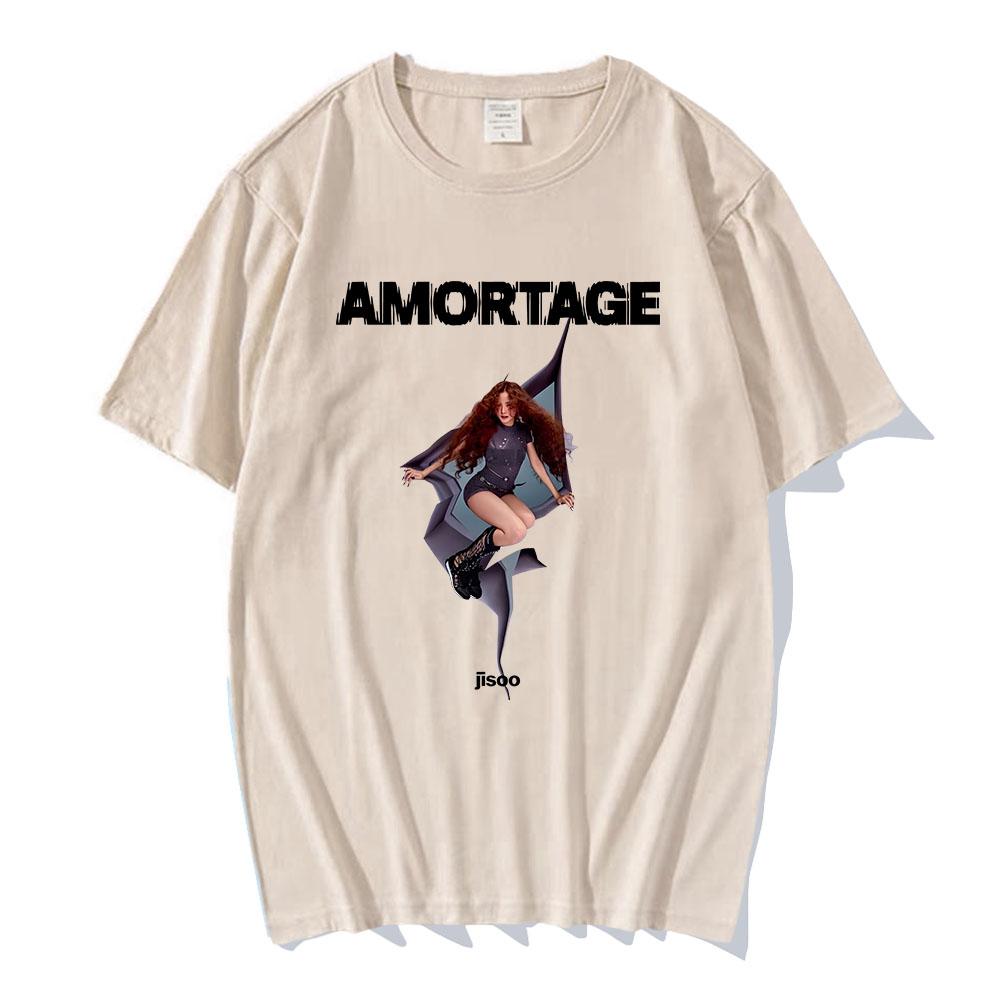Streetwear Korejská zpěvačka JISOO AMORTAGE Tričko Pánské oblečení Hip Hopová trička Ležérní Pánská Dámská Bavlněná trička Hip Hopová Módní Trička