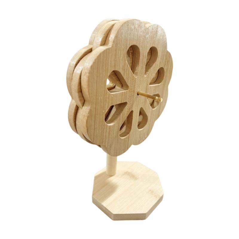 Decorative Windmill Shape Bamboos Trivet with Stand Heatproof Pot Pan Pad For Dining Table Kitchen Essential