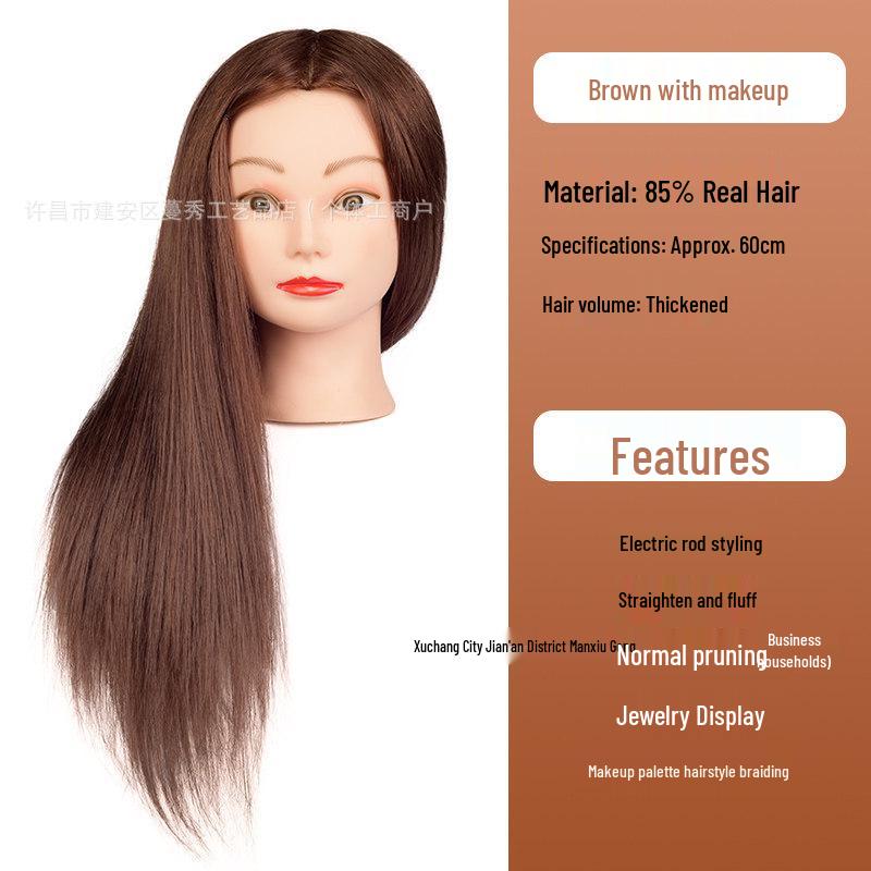 Real Hair Mannequin Head for Hairdressing, Braiding, Updos, and Makeup Practice