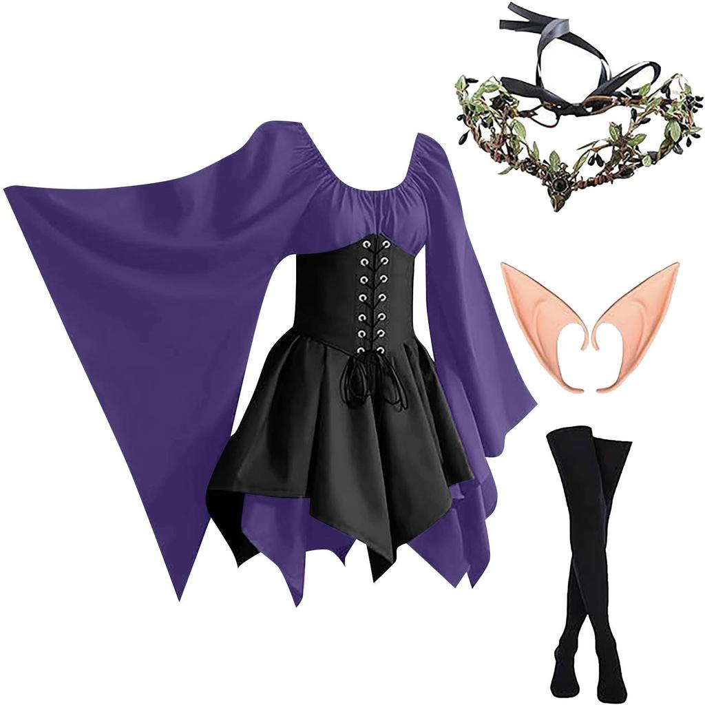 Women Fashion Long Sleeve Vintage Dress Cosplay Party Evening Night Formal Dress