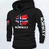 Męska bluza z kapturem w stylu vintage Street, ręcznie rysowana, postrzępiona flaga Norwegii, nadruk z literami, miękki polar, oversize, patriotyczna bluza
