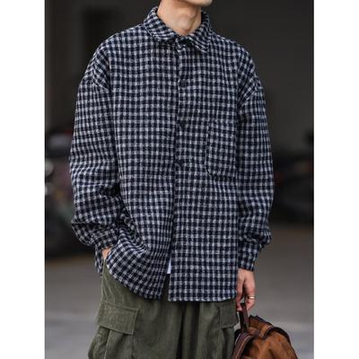 Camisa xadrez de manga comprida 2024 estilo japonês de Hong Kong Ins camisa solta meninos verão moderno versátil casaco casual