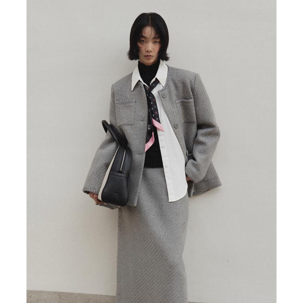 Xiaoxiangfeng Sequin Web Woolen Jacket Women's Winter Design Silhouette Thickened Top