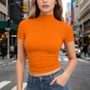 Dames T-shirt met korte mouwen, slank gesneden, met opstaande kraag, rekbaar, lichtgewicht, ademend, basic top voor dagelijks gebruik