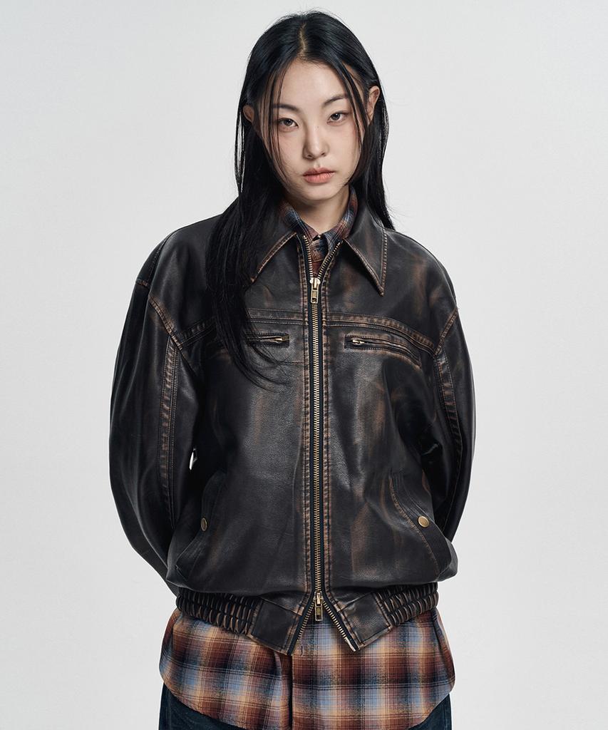 Easy No Easy Washed Synthetic Leather Jacket - Brown