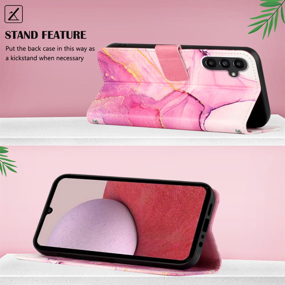 For Samsung Galaxy A05s 4G Leather Case with Shoulder Strap Marble Pattern Phone Stand Cover