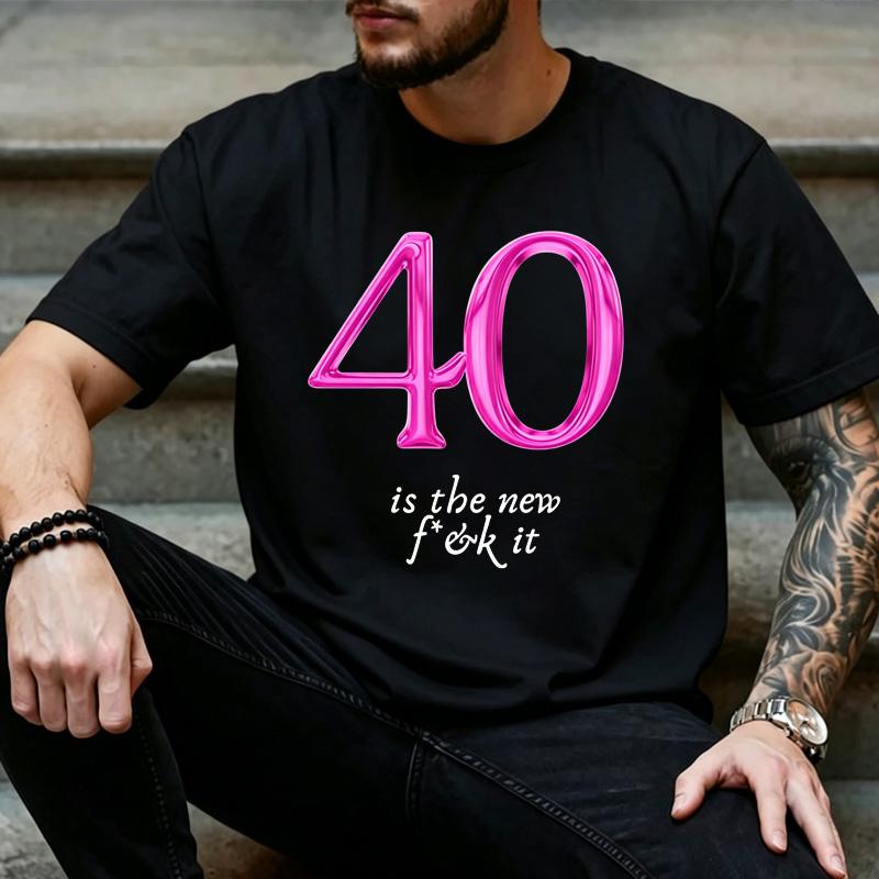Pink Metallic 40 Is The New F It Graphic T Shirt Unisex Funny 40th Birthday Short Sleeve Casual Tee