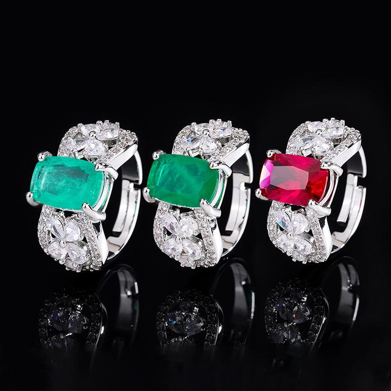 Fashion Simulation Paraiba Tourmaline Ring Women's Emerald Ruby Open Index Finger