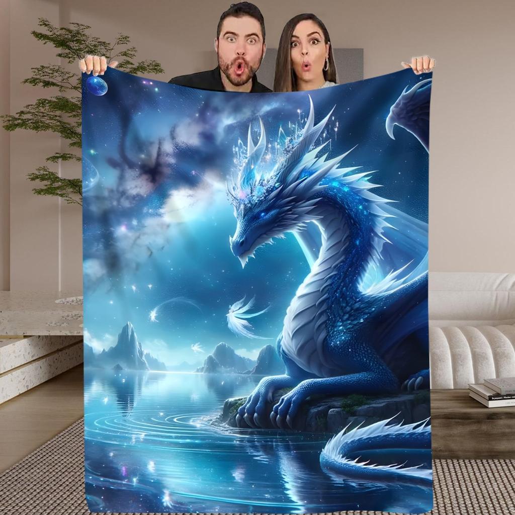 1pc Dream Dragon Blue Dragon Throw Blanket - Soft Flannel All-Season Warmth, Mystical dragon pattern with, Lightweight for Home