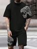 Sommer Neu Herren Kokospalme Farbverlauf Weich Atmungsaktiv Rundhals T-Shirt und Shorts Set Outdoor Urban Freizeit Zweiteiliges Set