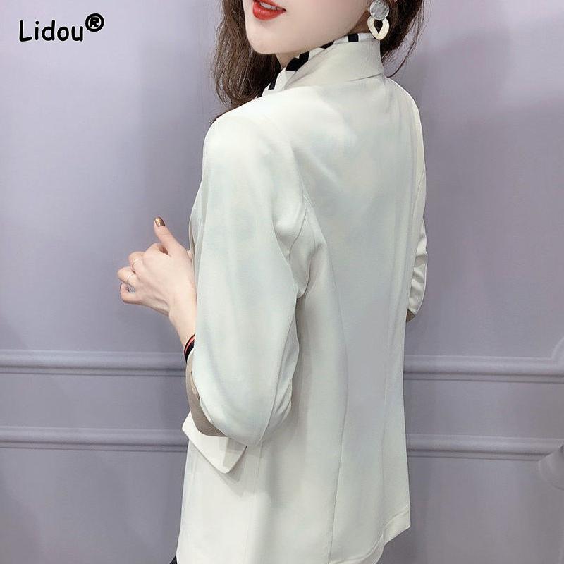 Tops Intellectual Women's Clothing Notched Simplicity Patchwork Loose Three Quarter Sleeve Creative Formal Fashion Casual Summer