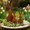 3pcs Rustic Metal Garden Decor Set Iron Outdoor Planters Easter Bunny Floral Design with Hearts Easter Holiday Celebrations