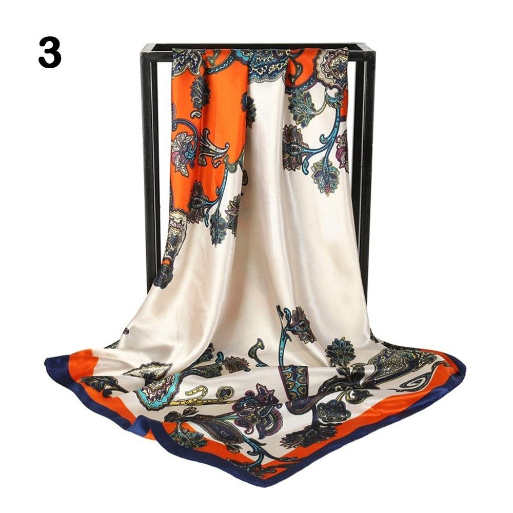 90*90cm Hijab Scarf Floral Pattern Neckerchief Simple Silk Square Scarf