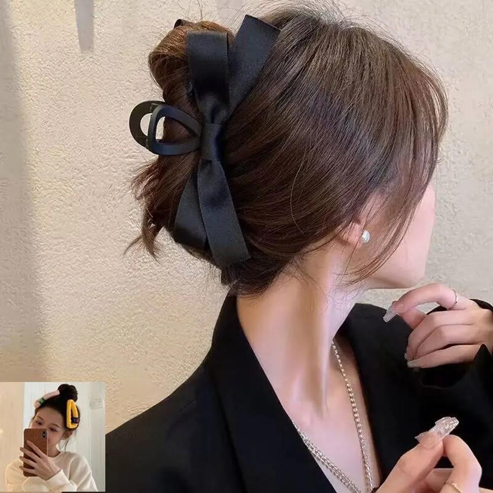 Ribbon hair clip, black hair clip, updo, smile clip included