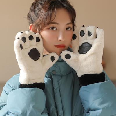 1 Pair Cute Bear Paw Gloves Super Soft Ultra-thick Wear Resistant Cold-proof Winter Warm Gloves for Women