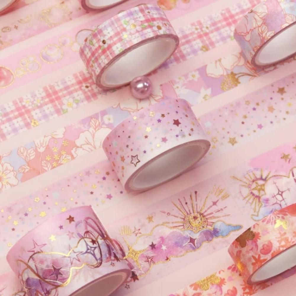 9 Rolls Mystic Gold Washi Tape Set Wide Gold Silver Foil Masking Tape Adhesive Decorative Stickers for Arts DIY Crafts