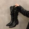 Boots Women's 2025 New Autumn Brown Boots Maillard Pointed Thick Heel Knee Boots