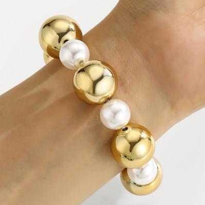 1 Set Collana Bracciale Perle Imitazione Stile Retro Punk Collana Girocollo con Perline Bracciale con Perline Dorate Metalliche Gioielli da Donna per Festa Appuntamenti