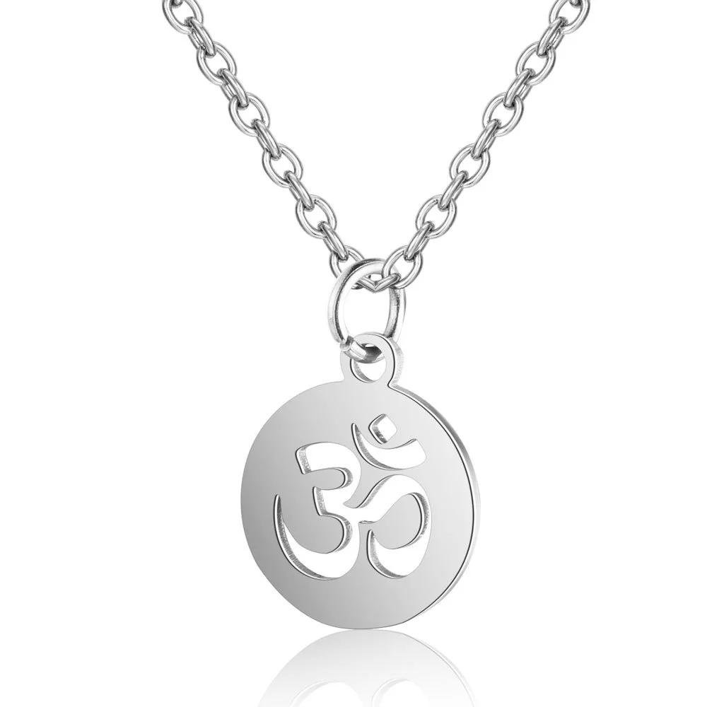 Small Yoga Pendant Gold Color Stainless Steel Indian Hindoo Hindu Buddhist OM Charm Necklace For Women Religious Jewelry Gift