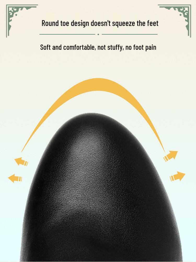 Women's Chunky Heel Platform Loafers - 2024 Spring/Autumn, Round Toe, Leather, Slip-On, Waterproof.